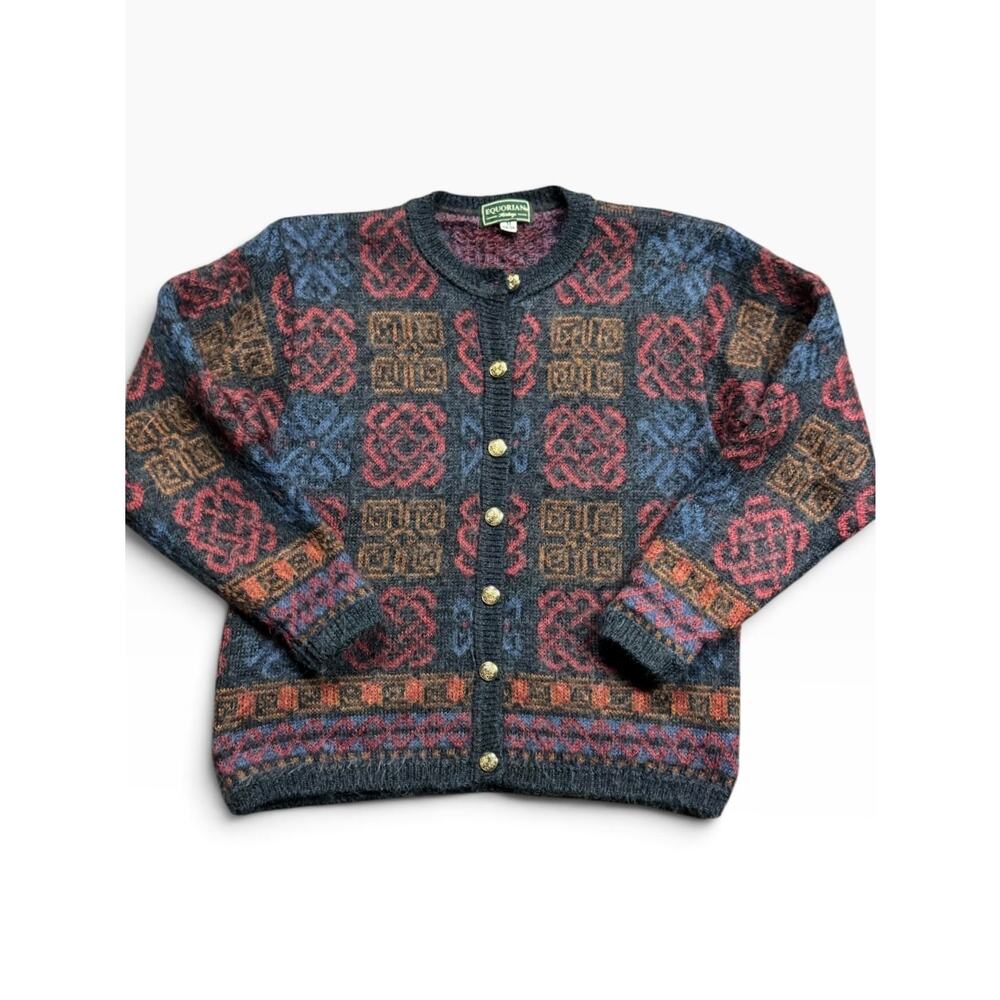 Vintage 90s Equorian Heritage Mohair Cardigan Size Large Celtic Gold Buttons - Picture 3 of 8
